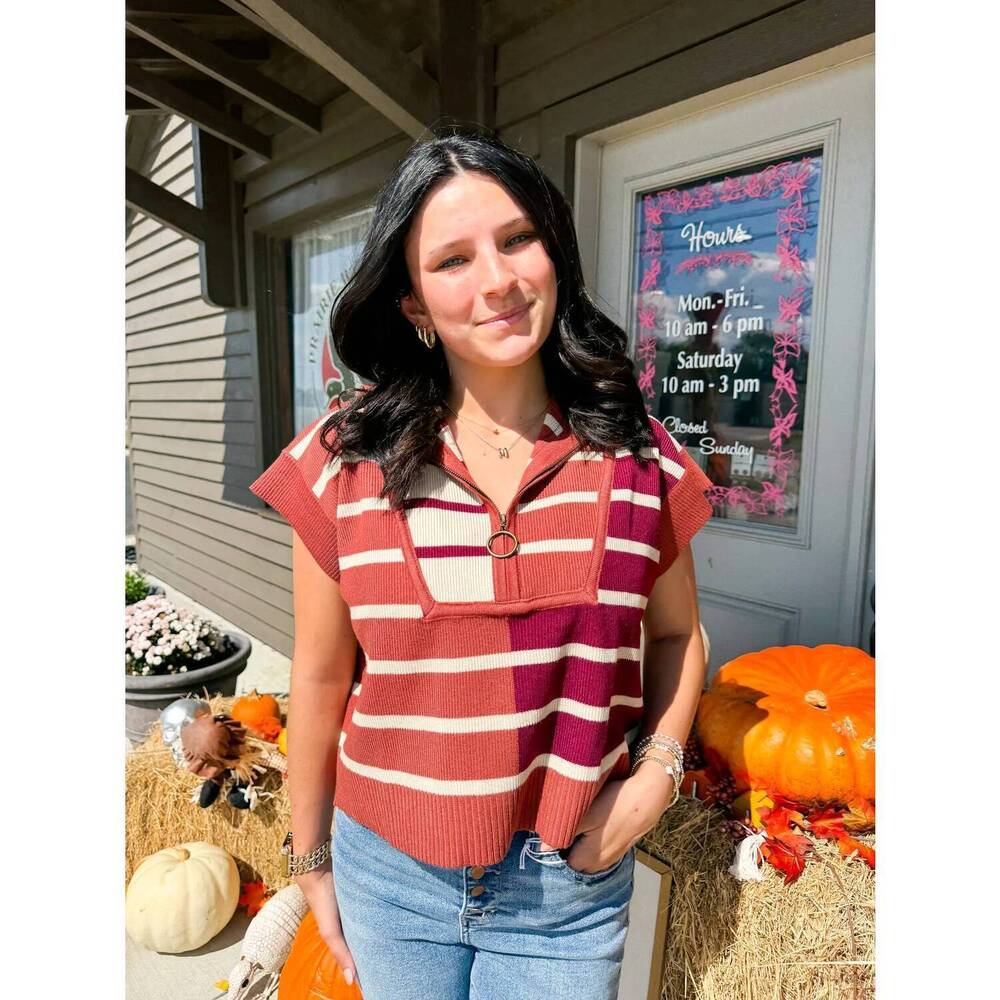 NEW STEVIE'S BOUTIQUE striped sweater in chestnut
